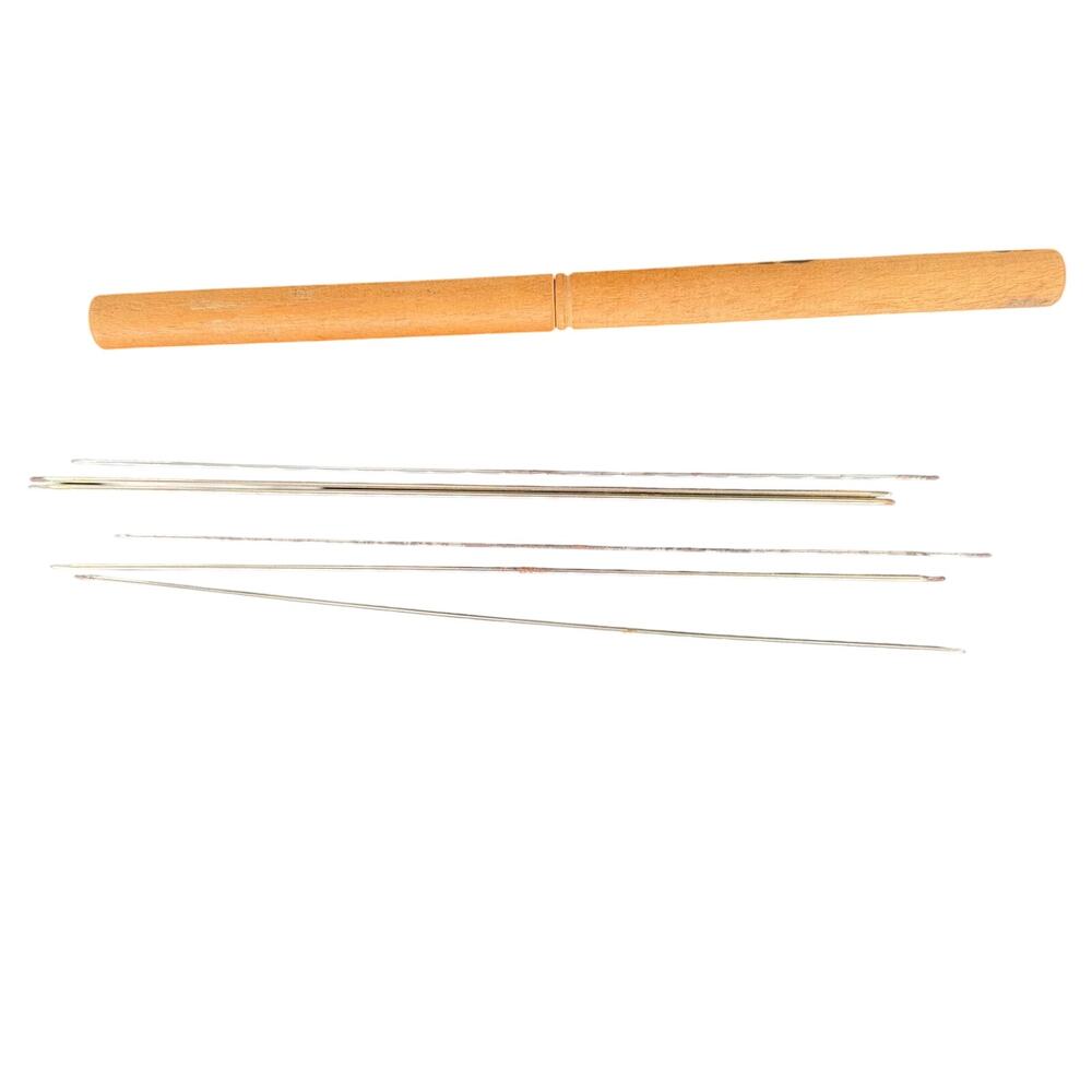 Vintage Wooden Knitting Needle Case With Metal  Needles Haberdashery Collectible